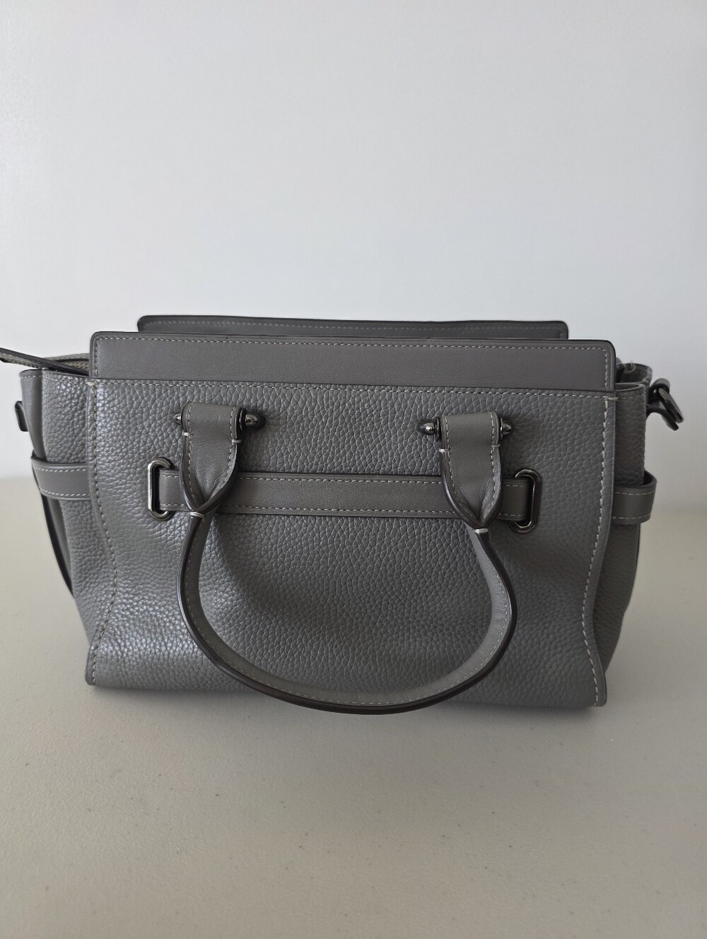 Coach Swagger 27 Carryall Pebbled Leather Satchel in Heather Gray Gunmetal 87295 - Picture 3 of 12
